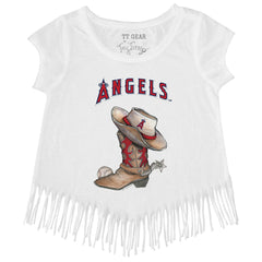 Los Angeles Angels Tiny Turnip Girls Youth Cowboy Boot Fringe T-Shirt White