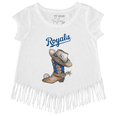 Kansas City Royals Tiny Turnip Girls Youth Cowboy Boot Fringe T-Shirt White