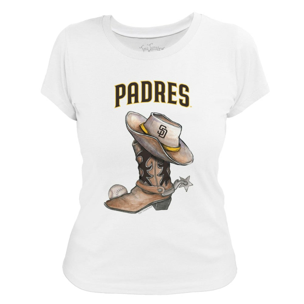 San Diego Padres Tiny Turnip Women's Cowboy Boot T-Shirt White