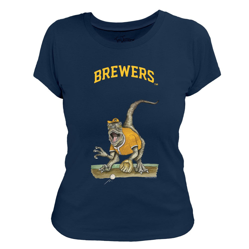 Milwaukee Brewers Tiny Turnip Women's Velociraptor T-Shirt Navy