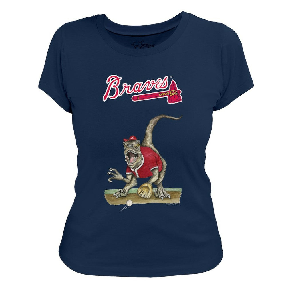 Atlanta Braves Tiny Turnip Women's Velociraptor T-Shirt Navy