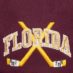 Florida Panthers Mitchell & Ness x Just Don Wave Script Pro Strapback Hat Maroon