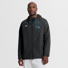 Miami Marlins Authentic Collection Raglan Therma-FIT Full-Zip Hooded Jacket Black | Nike