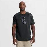 Colorado Rockies Authentic Collection Batting Practice Pre-Game Raglan Dri-FIT Top Black | Nike