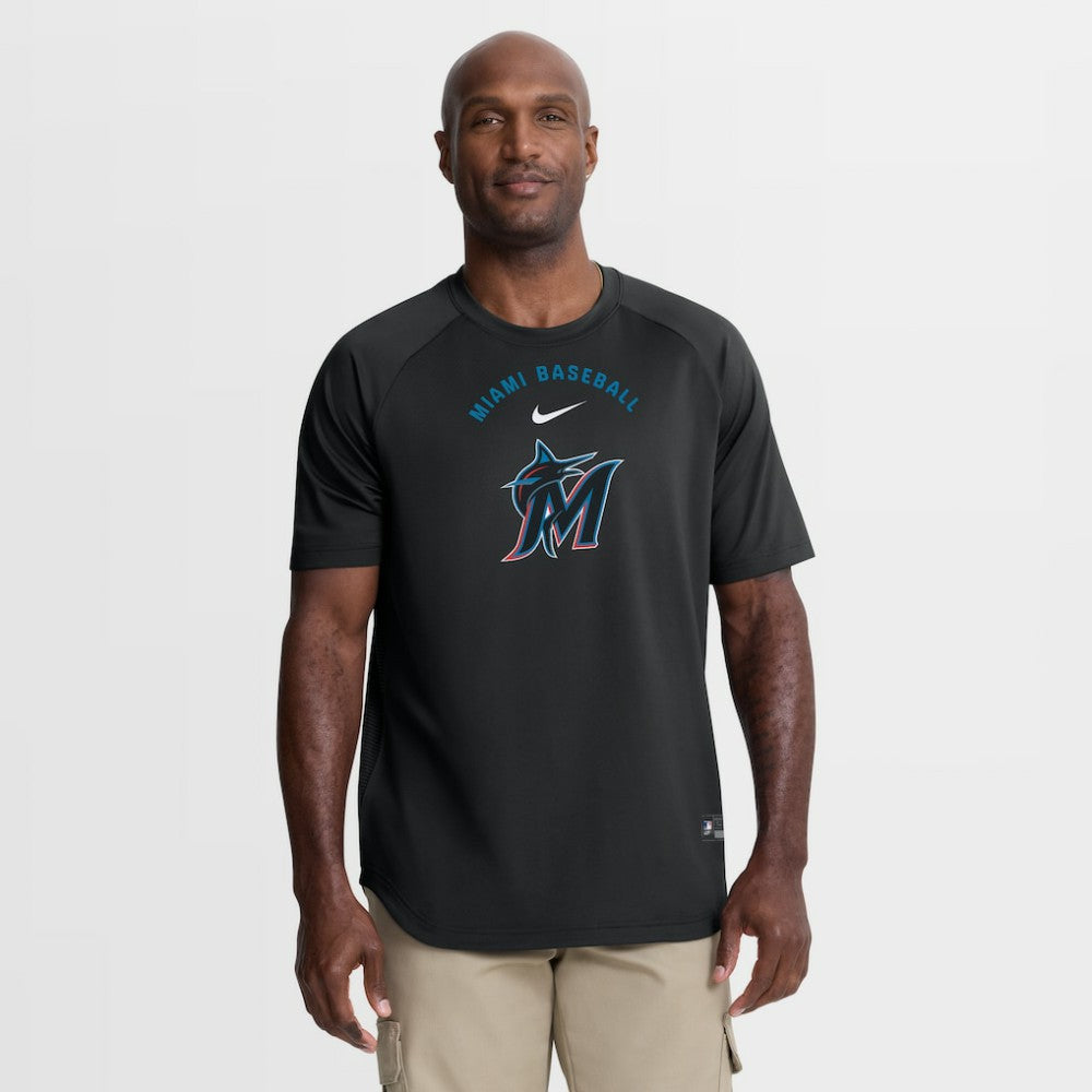 Miami Marlins Authentic Collection Batting Practice Pre-Game Raglan Dri-FIT Top Black | Nike