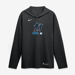 Miami Marlins Authentic Collection Dri-FIT Long Sleeve Hooded T-Shirt Black | Nike
