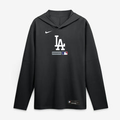 Los Angeles Dodgers Authentic Collection Dri-FIT Long Sleeve Hooded T-Shirt Black | Nike