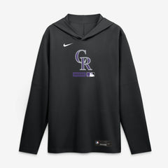 Colorado Rockies Authentic Collection Dri-FIT Long Sleeve Hooded T-Shirt Black | Nike