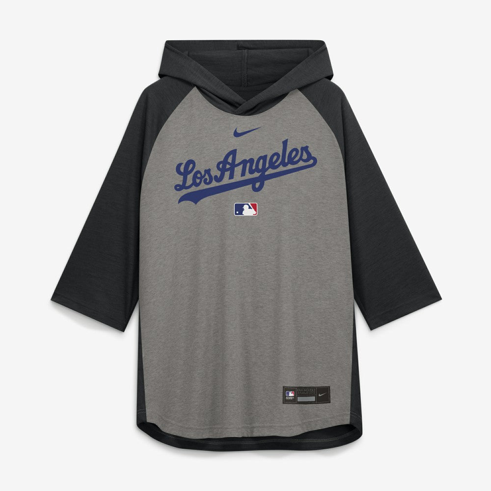 Los Angeles Dodgers Authentic Collection Flux Dri-FIT Raglan 3/4-Sleeve Hooded T-Shirt Gray | Nike