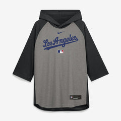 Los Angeles Dodgers Authentic Collection Flux Dri-FIT Raglan 3/4-Sleeve Hooded T-Shirt Gray | Nike