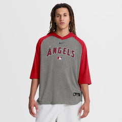 Los Angeles Angels Authentic Collection Flux Dri-FIT Raglan 3/4-Sleeve Hooded T-Shirt Gray | Nike