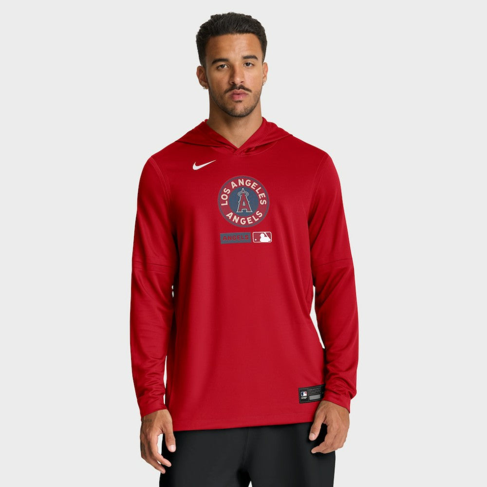 Los Angeles Angels City Connect Dri-FIT Long Sleeve Hooded T-Shirt Red | Nike