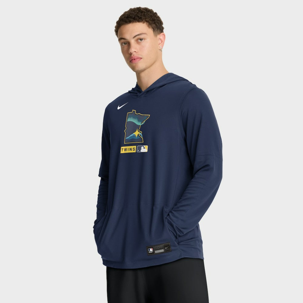 Minnesota Twins City Connect Dri-FIT Long Sleeve Hooded T-Shirt Navy | Nike
