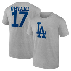 Shohei Ohtani Los Angeles Dodgers Player Name & Number T-Shirt Heather Gray