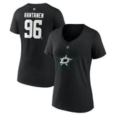 Mikko Rantanen Dallas Stars Fanatics Women's Authentic Stack Name & Number V-Neck T-Shirt Black