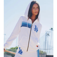 Los Angeles Dodgers Aviator Nation x MLB Unisex Five-Stripe Tri-Blend Full-Zip Hoodie White