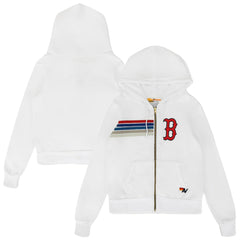 Boston Red Sox Aviator Nation x MLB Unisex Five-Stripe Tri-Blend Full-Zip Hoodie White