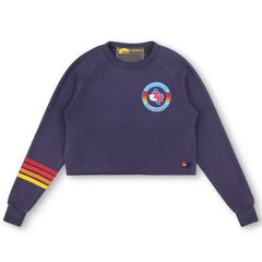 Texas Rangers Aviator Nation x MLB Women's Rugby Stitch Cropped Tri-Blend Pullover Sweatshirt Navy