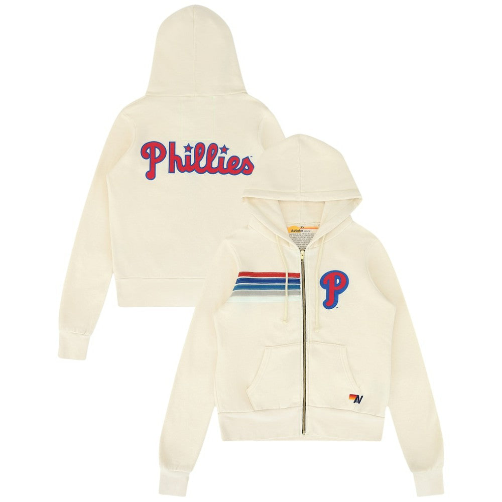 Philadelphia Phillies Aviator Nation x MLB Unisex Five-Stripe Tri-Blend Full-Zip Hoodie Cream