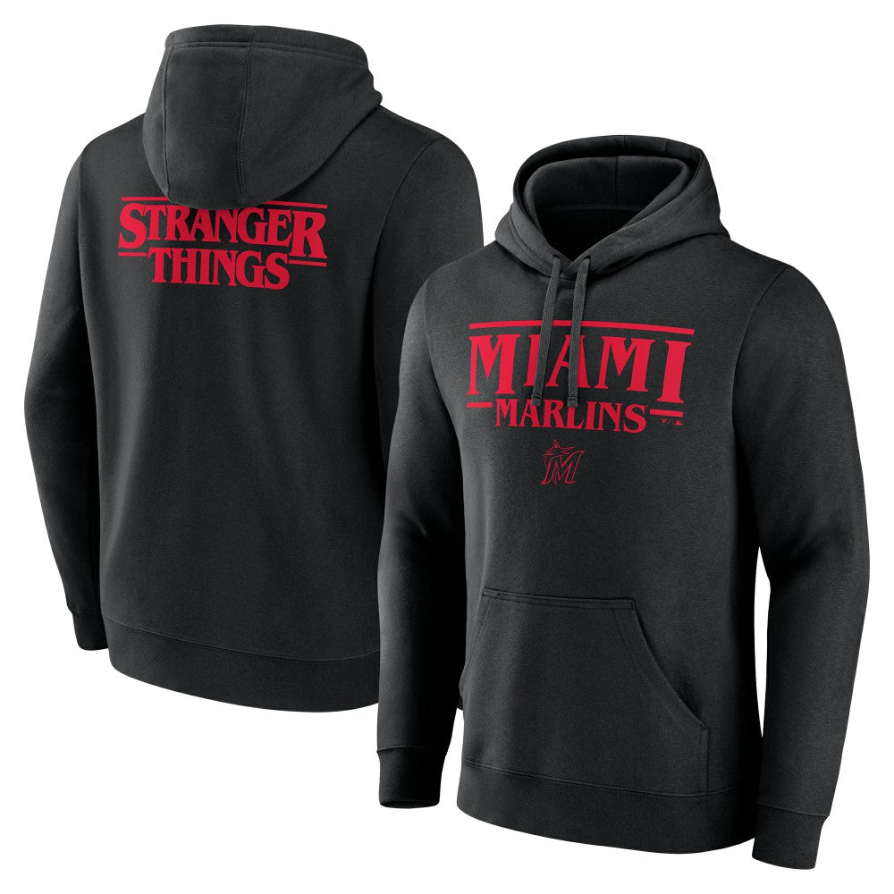 Miami Marlins Stranger Things Logo Lockup Pullover Hoodie Black