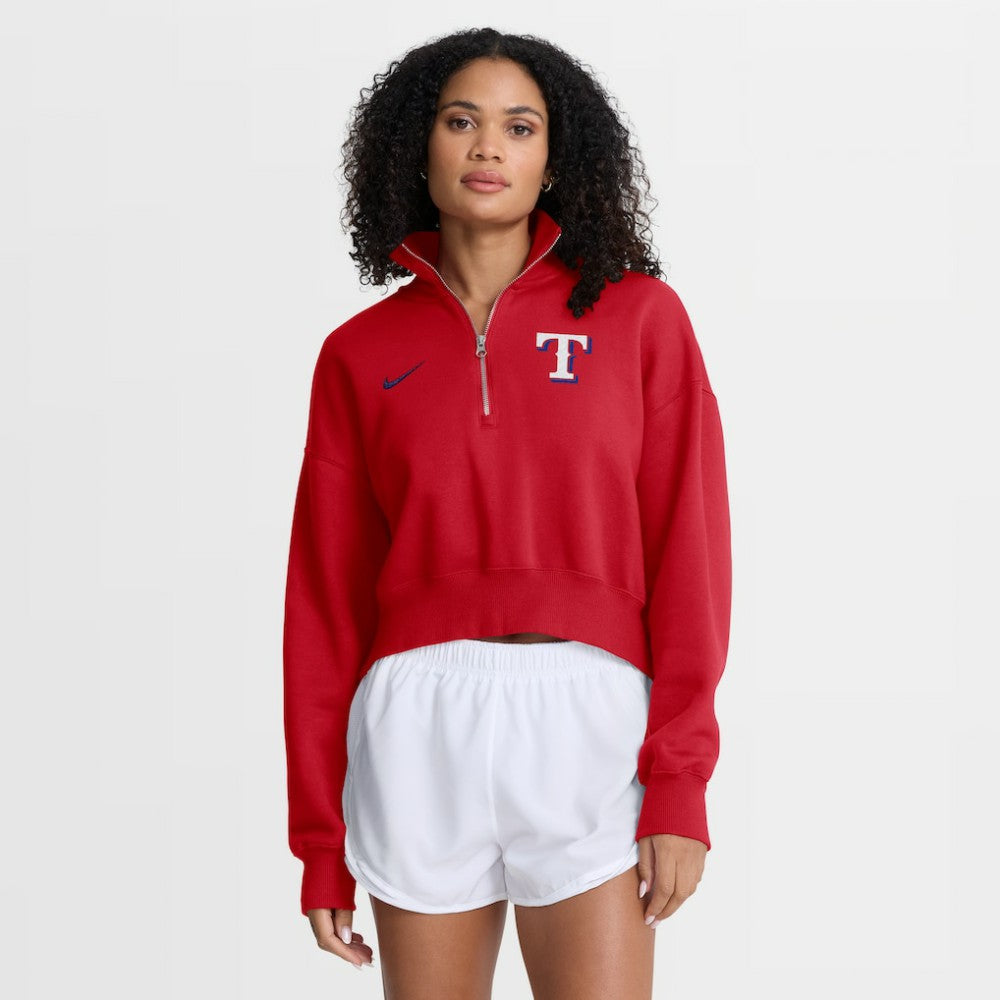 Texas Rangers Women's Primetime Phoenix Fleece Half-Zip Sweatshirt Red | Nike