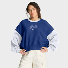 New York Mets Women's Oversized High Hip Fleece Sweatshirt Royal/White | Nike