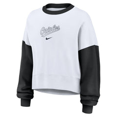 Baltimore Orioles Women's Oversized High Hip Fleece Sweatshirt White/Black | Nike