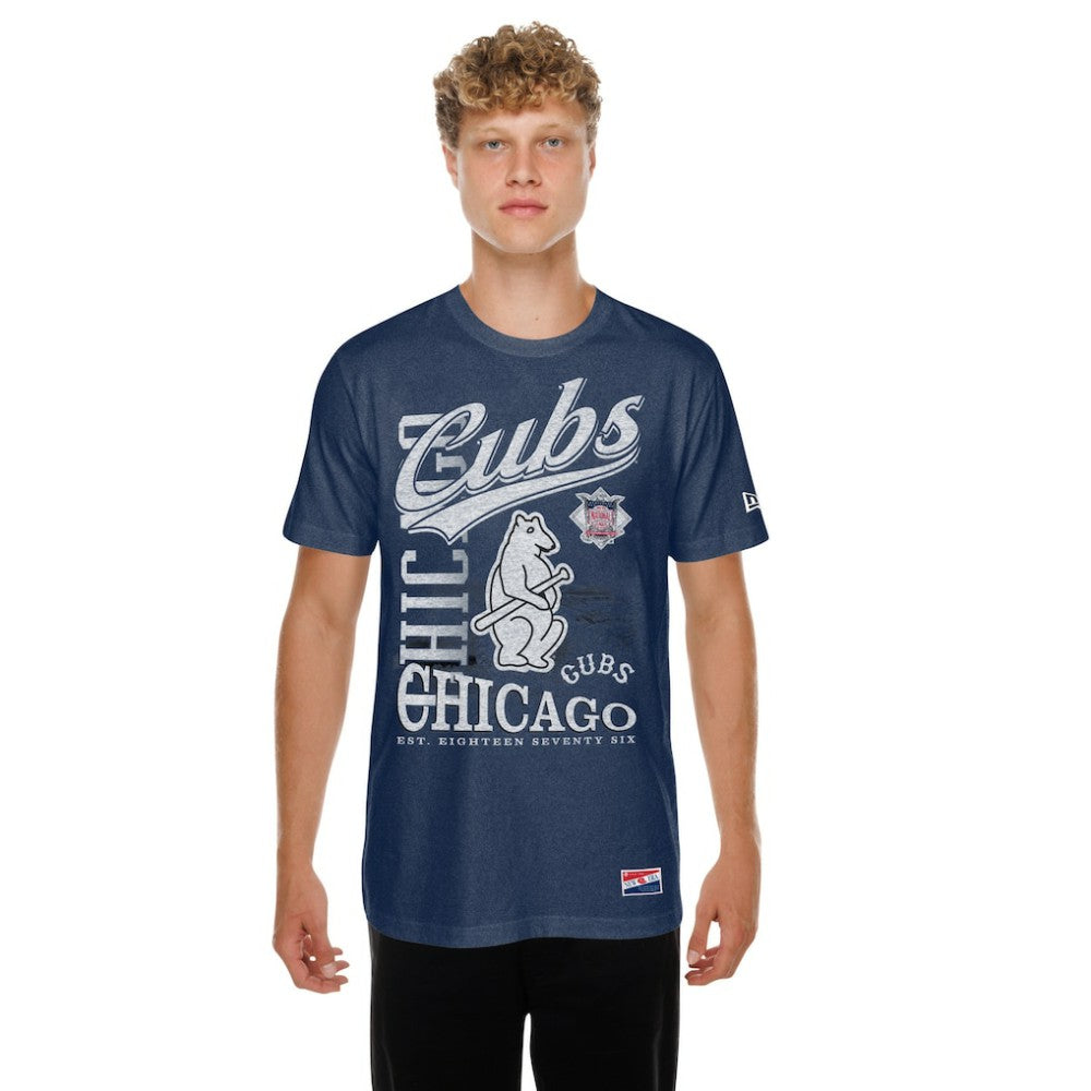 Chicago Cubs Oversized Throwback Distressed T-Shirt Navy | New Era