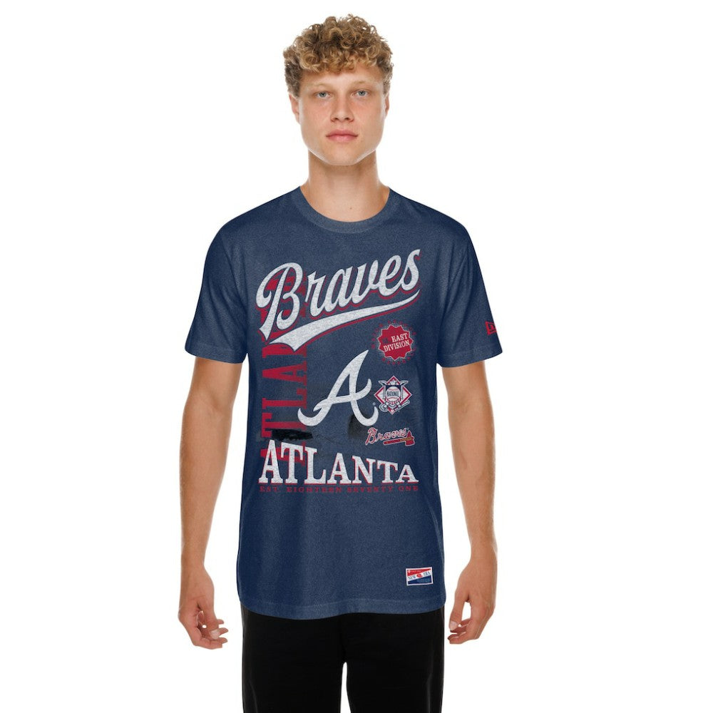 Atlanta Braves Oversized Throwback Distressed T-Shirt Navy | New Era