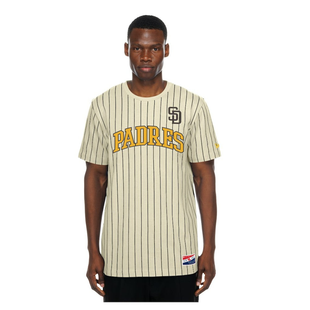 San Diego Padres Throwback Meshback Pinstripe T-Shirt Cream | New Era