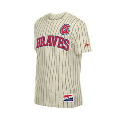 Atlanta Braves Throwback Meshback Pinstripe T-Shirt Cream | New Era