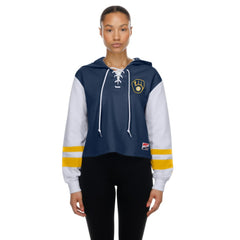 Milwaukee Brewers Women's Boxy Lace-Up Hoodie Navy | New Era