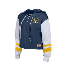 Milwaukee Brewers Women's Boxy Lace-Up Hoodie Navy | New Era