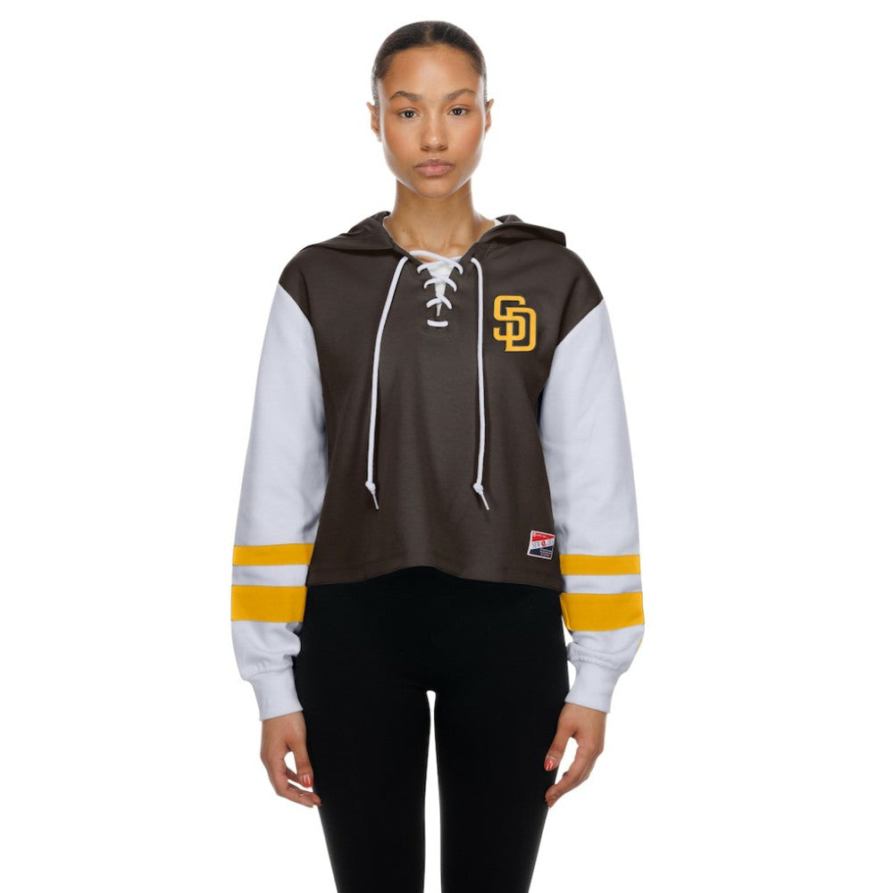 San Diego Padres Women's Boxy Lace-Up Hoodie Brown | New Era