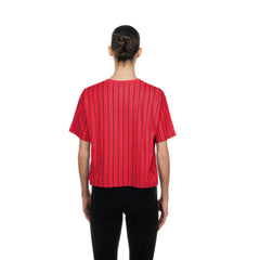 Cincinnati Reds Women's Throwback Meshback Pinstripe Boxy T-Shirt Red | New Era