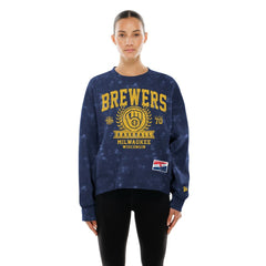 Milwaukee Brewers Women's Throwback Oversized Boxy Sweatshirt Navy | New Era