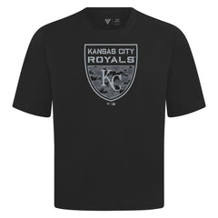 Kansas City Royals Levelwear Oversized Luxe Signature Knit Buckler T-Shirt Black