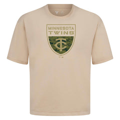 Minnesota Twins Levelwear Oversized Luxe Signature Knit Buckler T-Shirt Khaki