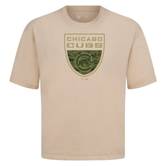 Chicago Cubs Levelwear Oversized Luxe Signature Knit Buckler T-Shirt Khaki