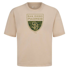 San Diego Padres Levelwear Oversized Luxe Signature Knit Buckler T-Shirt Khaki