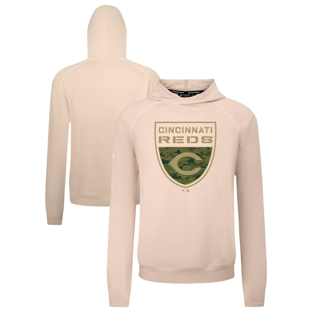 Cincinnati Reds Levelwear Mandate Buckler Tri-Blend Pullover Hoodie Khaki