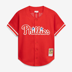 Jimmy Rollins Philadelphia Phillies Cooperstown Mesh Batting Practice Button-Up Jersey - Red