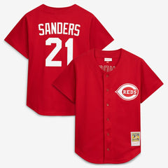 Deion Sanders Cincinnati Reds Cooperstown Mesh Batting Practice Button-Up Jersey Red | Mitchell & Ness