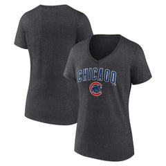 Chicago Cubs Women's Team Lockup V-Neck T-Shirt Charcoal