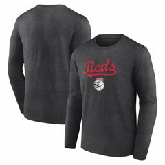 Cincinnati Reds Team Lockup Long Sleeve T-Shirt Charcoal
