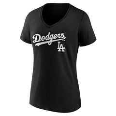 Los Angeles Dodgers Women's Team Lockup V-Neck T-Shirt Black