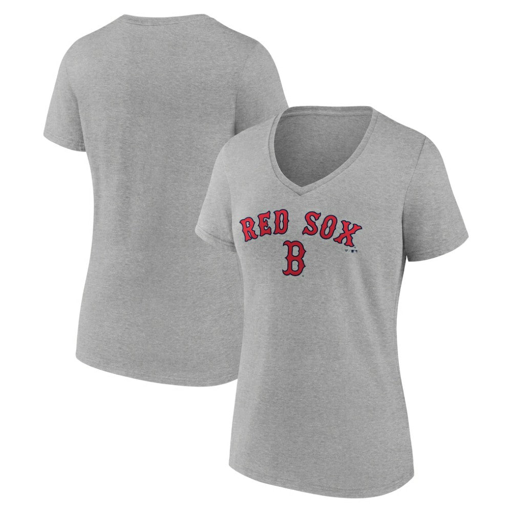 Boston Red Sox Women's Team Lockup V-Neck T-Shirt Gray