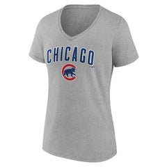 Chicago Cubs Women's Team Lockup V-Neck T-Shirt Gray