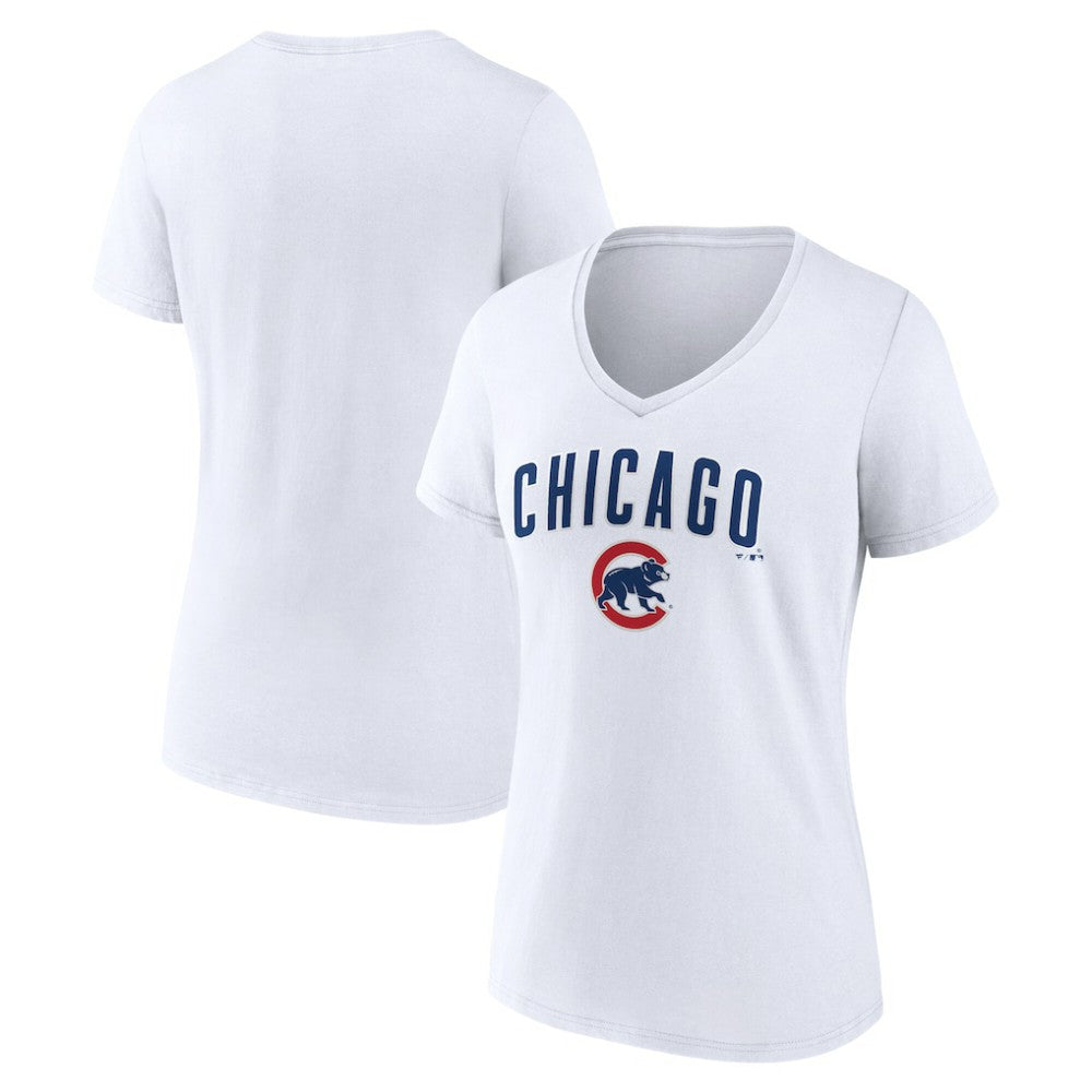 Chicago Cubs Women's Team Lockup V-Neck T-Shirt White