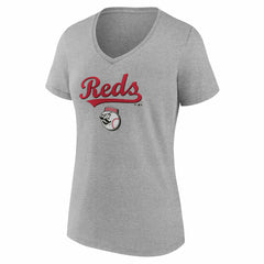 Cincinnati Reds Women's Team Lockup V-Neck T-Shirt Gray